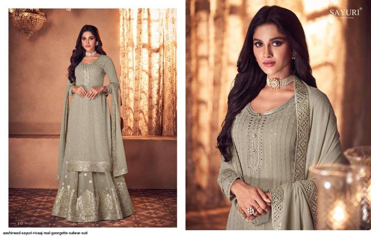 AASHIRWAD SAYURI RIVAAJ REAL GEORGETTE SALWAR SUIT IN WHOLESALE RATE IN SURAT - SAI DRESSES