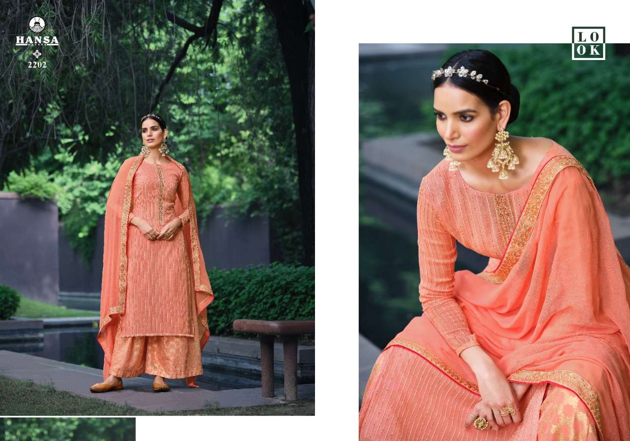 HANSA PRINTS PRESENTS LATEST CATALOG BANARAS SWARAGINI WHOLESALE RATE IN SURAT- SAI DRESSES