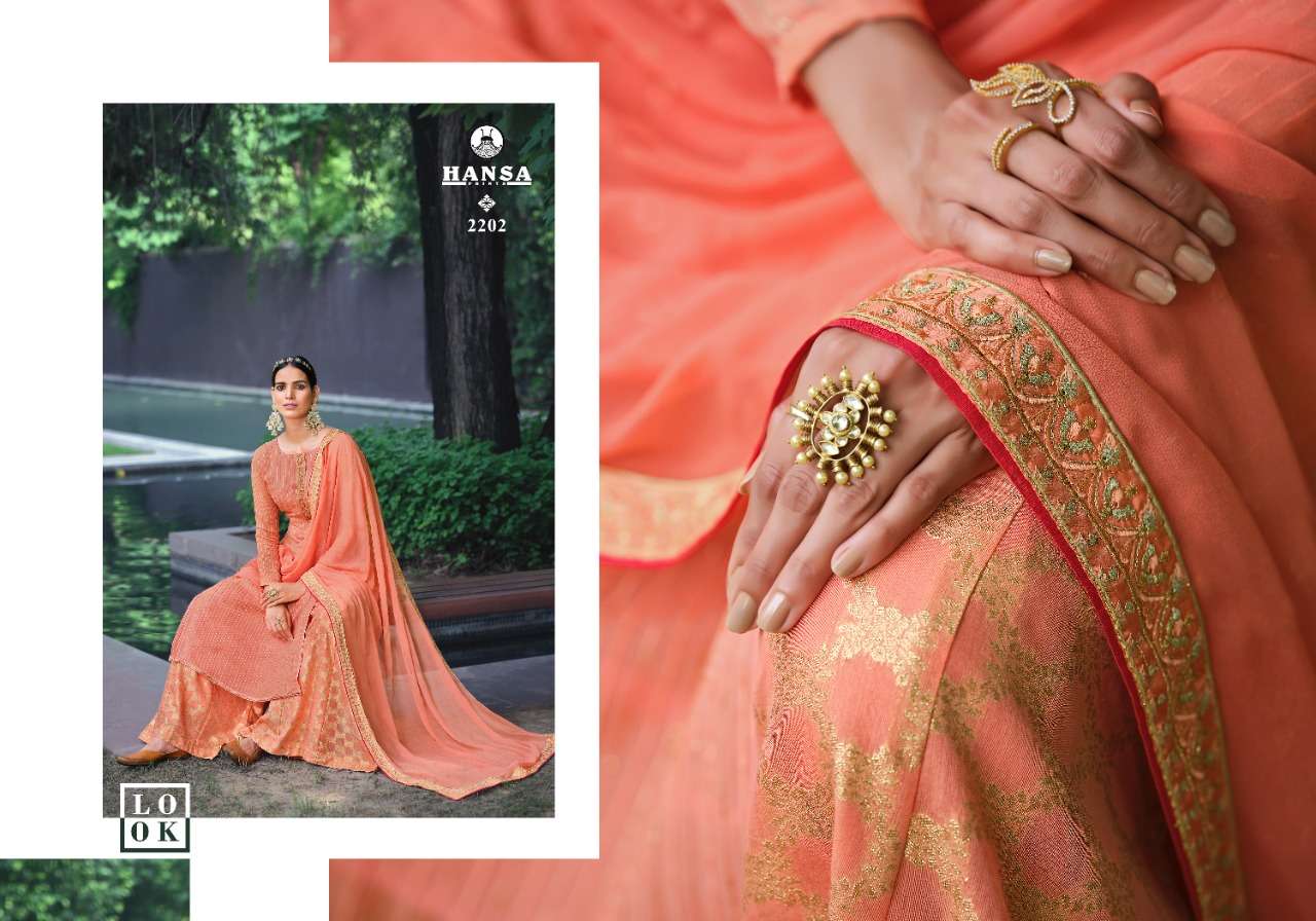 HANSA PRINTS PRESENTS LATEST CATALOG BANARAS SWARAGINI WHOLESALE RATE IN SURAT- SAI DRESSES