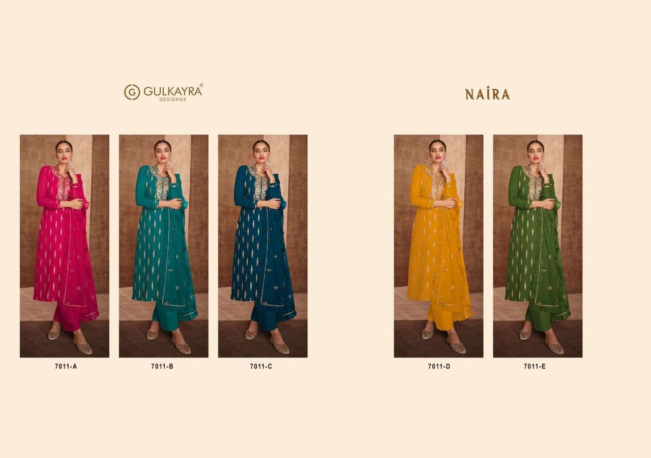 NAIRA BY GULKAYRA 7011-A TO 7011-E SERIES DESIGNER GEORGETTE DRESSES IN WHOLESALE RATE IN SURAT- SAI DRESSES