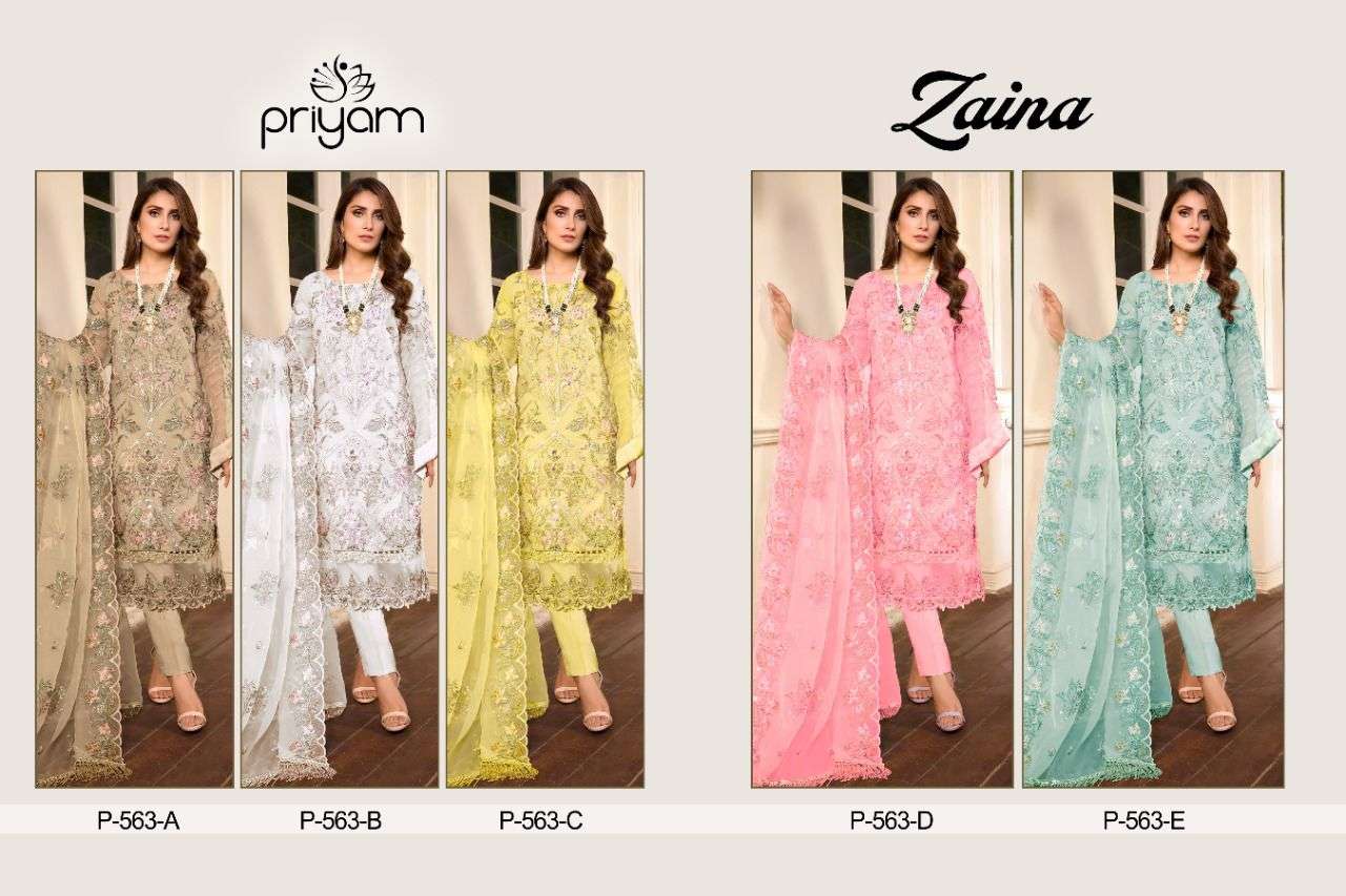 PRIYAM FASHION PRESENTS LATEST PAKISTANI CONCEPT CATALOG ZAINA DN. 563A TO 563E WHOLESALE RATEIN SURAT- SAI DRESSES