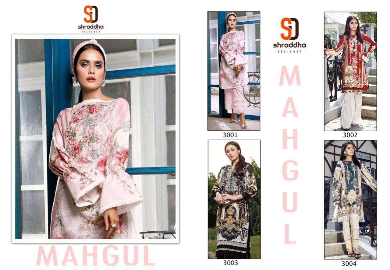 Shraddha Designer Mahgul Vol 3 Printed Lawn Cotton With Embroidery Work Pakistani Dress in wholesale rate in surat- Sai Dresses