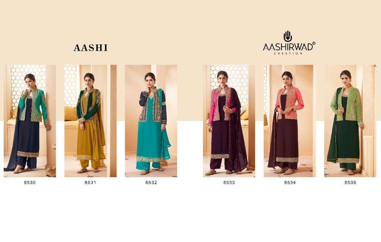 Aashirwad Present Aashi Series 8530-8535 Real Georgette Suit in wholesale rate in surat - Sai Dresses