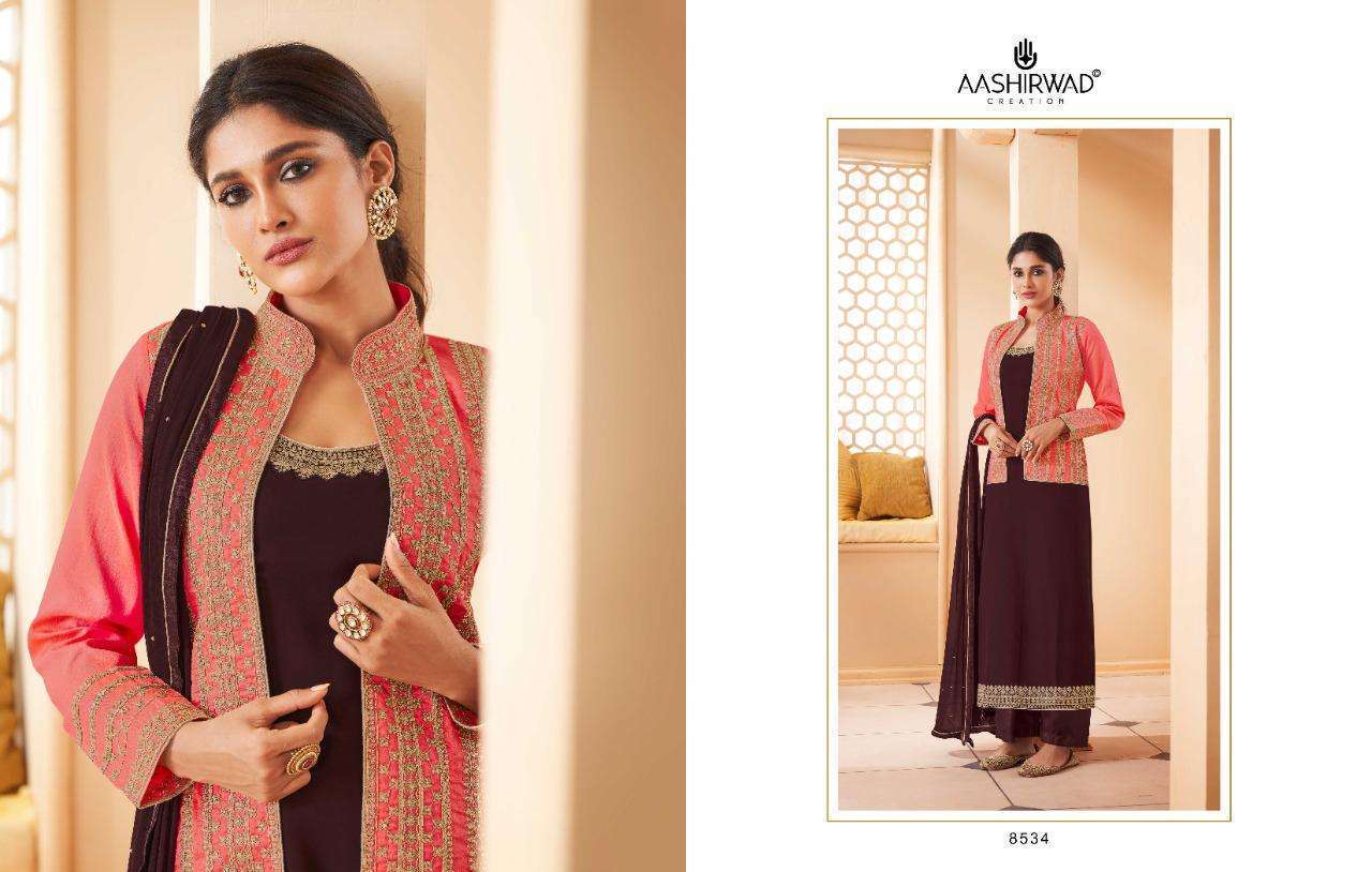 Aashirwad Present Aashi Series 8530-8535 Real Georgette Suit in wholesale rate in surat - Sai Dresses