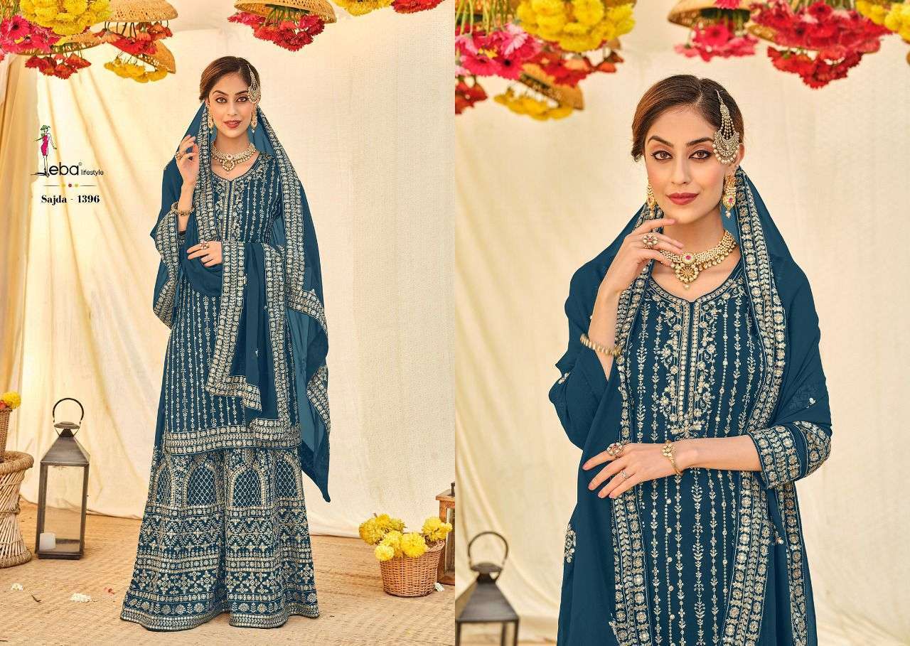 Eba Lifestyle Present Sajda Series 1396-1398 Blooming Georgette Suit in Wholesale Rate in Surat - Sai Dresses