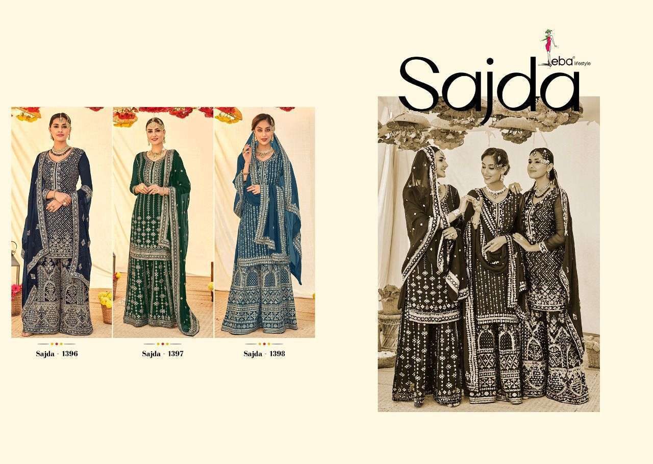 Eba Lifestyle Present Sajda Series 1396-1398 Blooming Georgette Suit in Wholesale Rate in Surat - Sai Dresses
