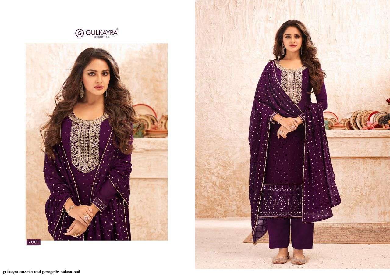 GULKAYRA DESIGNER PRESENT NAZMIN 7001 TO 7005 SERIES SEMI STICHED SALWAR SUITS IN WHOLESALE PRICE IN SURAT - SAI DRESSES