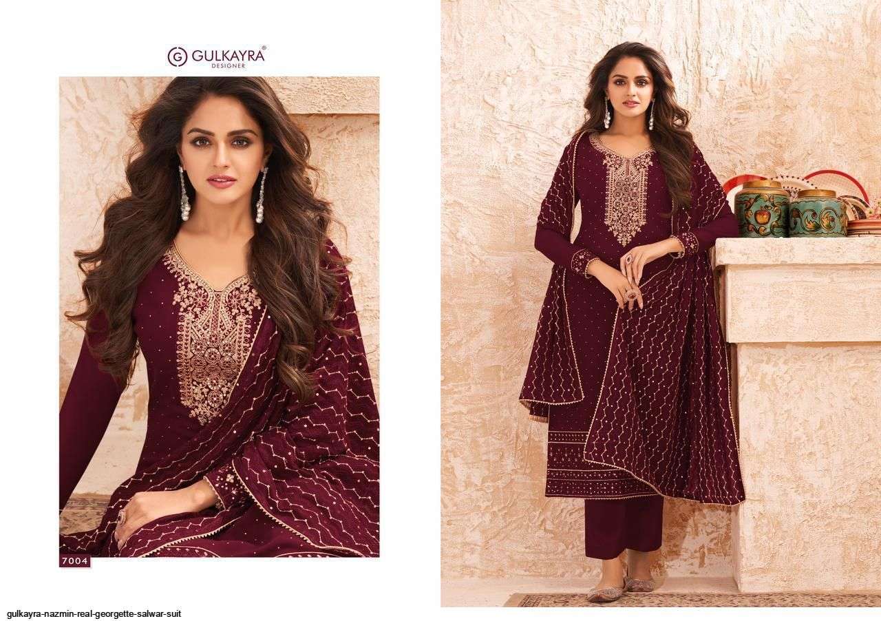 GULKAYRA DESIGNER PRESENT NAZMIN 7001 TO 7005 SERIES SEMI STICHED SALWAR SUITS IN WHOLESALE PRICE IN SURAT - SAI DRESSES
