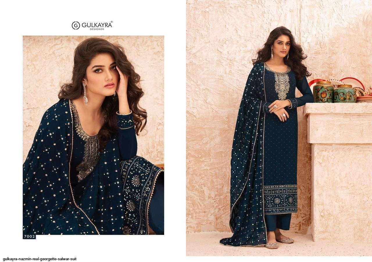 GULKAYRA DESIGNER PRESENT NAZMIN 7001 TO 7005 SERIES SEMI STICHED SALWAR SUITS IN WHOLESALE PRICE IN SURAT - SAI DRESSES