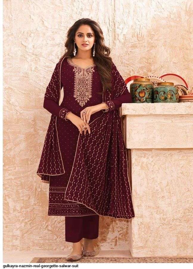 GULKAYRA DESIGNER PRESENT NAZMIN 7001 TO 7005 SERIES SEMI STICHED SALWAR SUITS IN WHOLESALE PRICE IN SURAT - SAI DRESSES