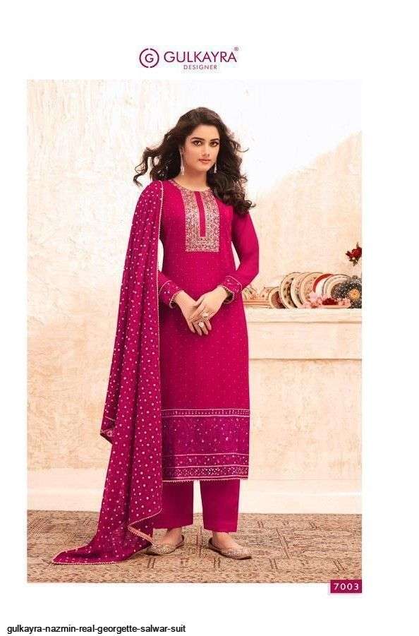 GULKAYRA DESIGNER PRESENT NAZMIN 7001 TO 7005 SERIES SEMI STICHED SALWAR SUITS IN WHOLESALE PRICE IN SURAT - SAI DRESSES
