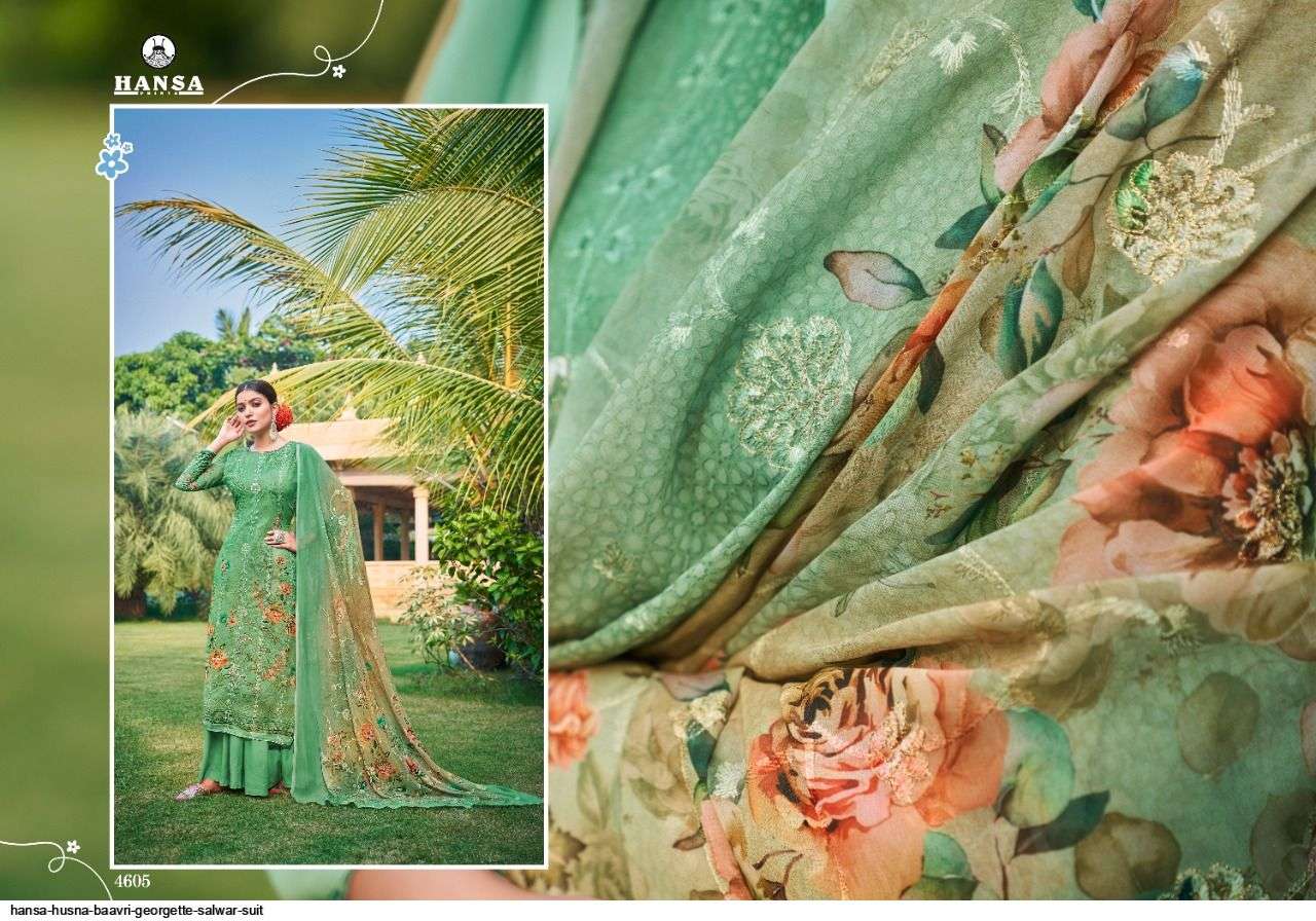 HANSA PRESENT HUSNA BAAVRI GEORGETTE SALWAR SUIT IN WHOLESALE PRICE IN SURAT - SAI DRESSES