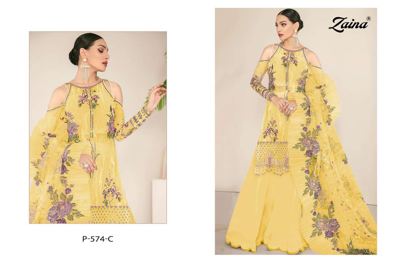 PRIYAM FASHION PRESENTS ZAINA  D. NO P-574-A TO P-574-D PREMIUM CATALOG COLLECTION IN WHOLESALE RATE IN SURAT - SAI DRESSES 