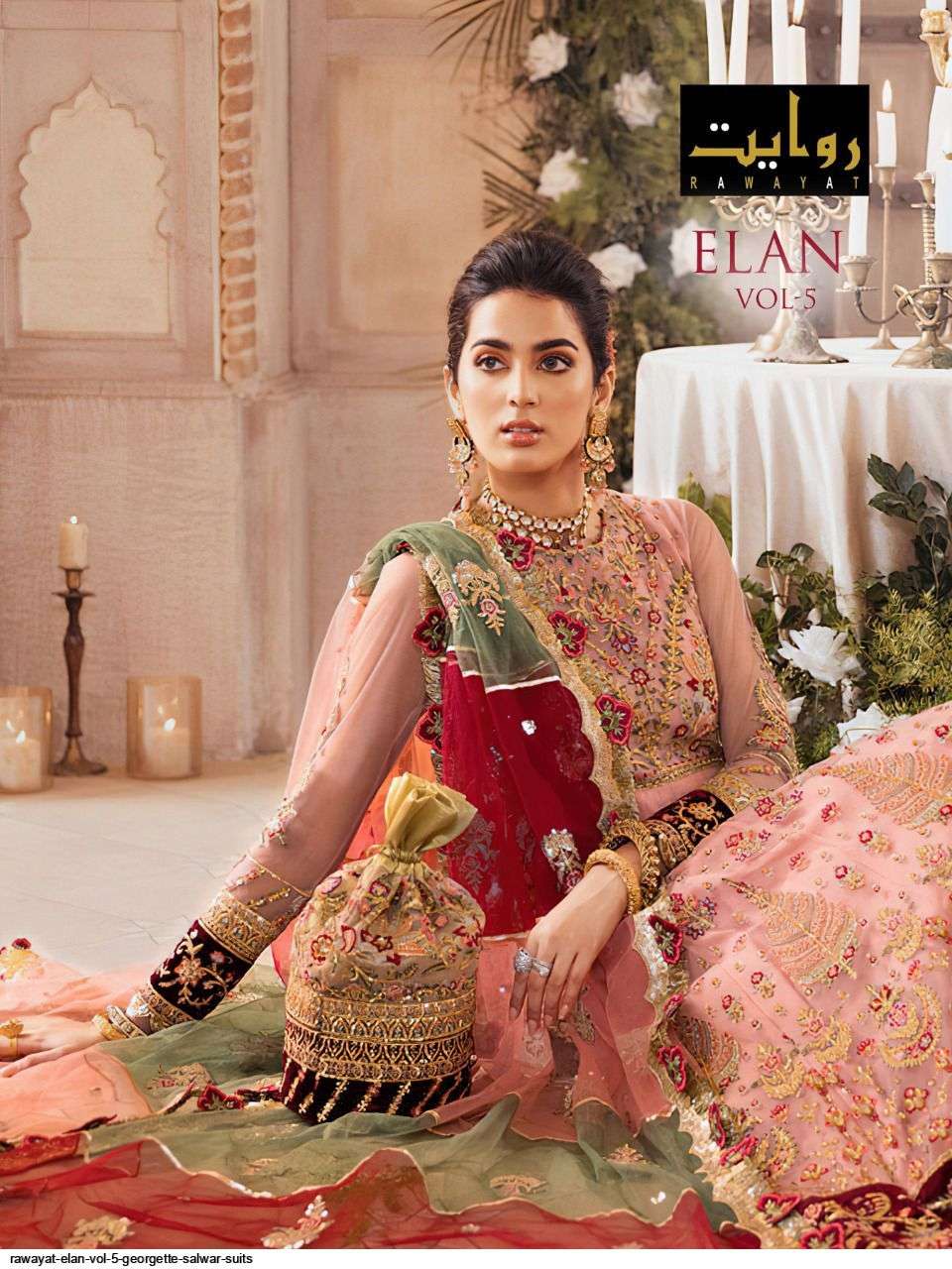  RAWAYAT PRESENT ELAN VOL-5 GEORGETTE SEMI STICHED SALWAR SUITS IN WHOLESALE PRICE IN SURAT - SAI DRESSES