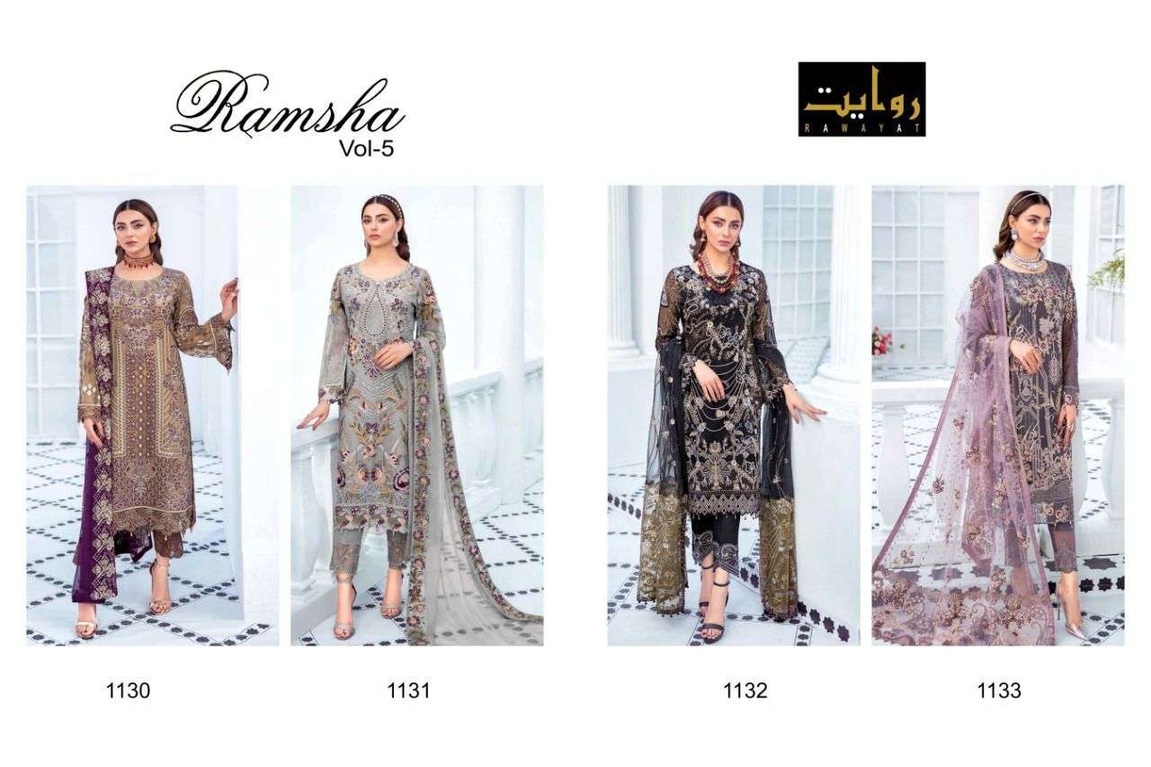 Rawayat Present Ramsha Vol 5 Pakistani Dress Material In Wholesale Price In Surat - Sai Dresses