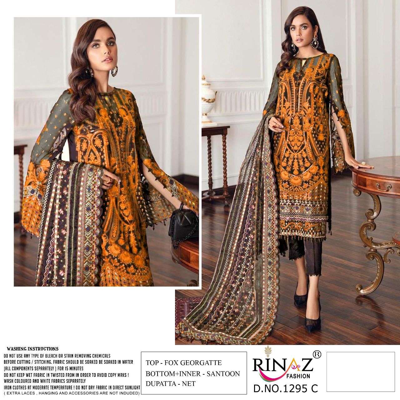 RINAZ FASHION PRESENT RINAZ D.NO 1295 A To 1295 D SERIES GEORGETTE PAKISTANI SALWAR SUITS IN WHOLESALE PRICE IN SURAT - SAI DRESSES