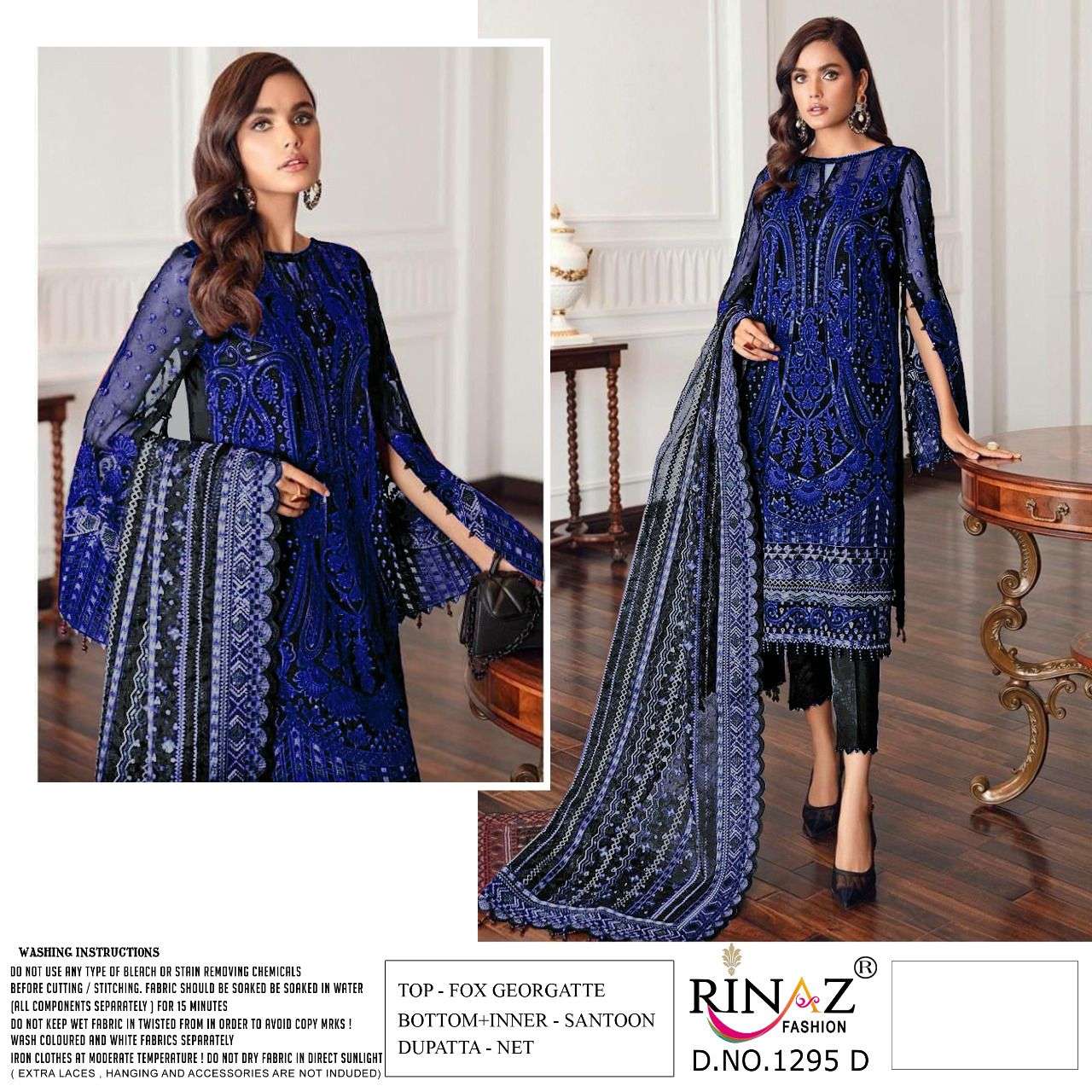 RINAZ FASHION PRESENT RINAZ D.NO 1295 A To 1295 D SERIES GEORGETTE PAKISTANI SALWAR SUITS IN WHOLESALE PRICE IN SURAT - SAI DRESSES
