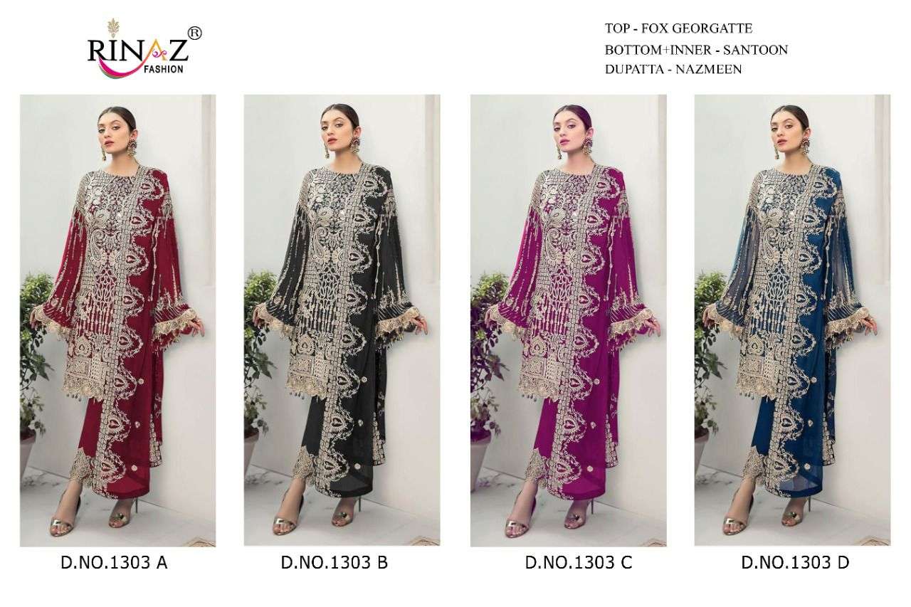 RINAZ FASHION PRESENT RINAZ D.NO 1303 A To 1303 D SERIES GEORGETTE PAKISTANI SALWAR SUITS IN WHOLESALE PRICE IN SURAT - SAI DRESSES