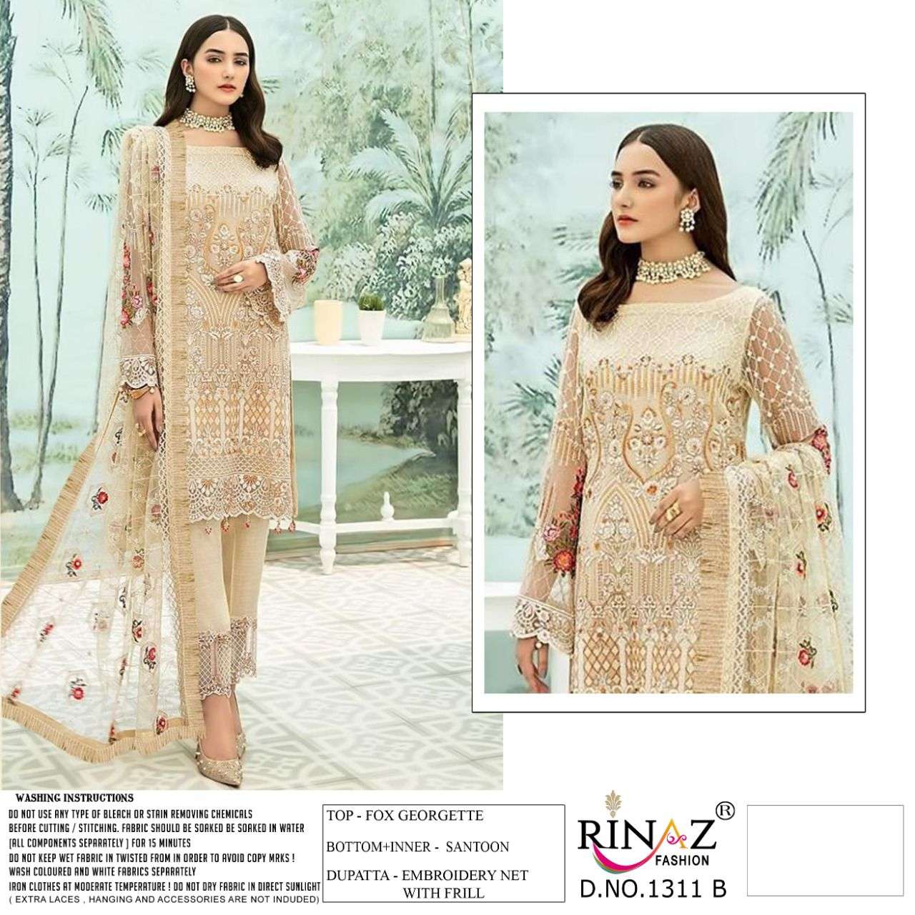 RINAZ FASHION PRESENT RINAZ D.NO 1311 A To 1311 D SERIES GEORGETTE PAKISTANI SALWAR SUITS IN WHOLESALE PRICE IN SURAT - SAI DRESSES