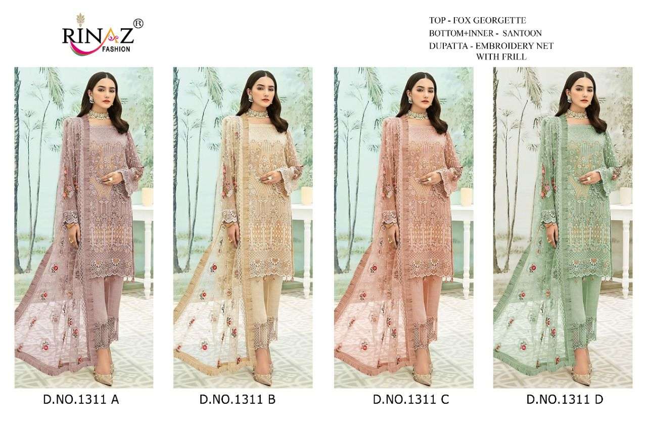 RINAZ FASHION PRESENT RINAZ D.NO 1311 A To 1311 D SERIES GEORGETTE PAKISTANI SALWAR SUITS IN WHOLESALE PRICE IN SURAT - SAI DRESSES
