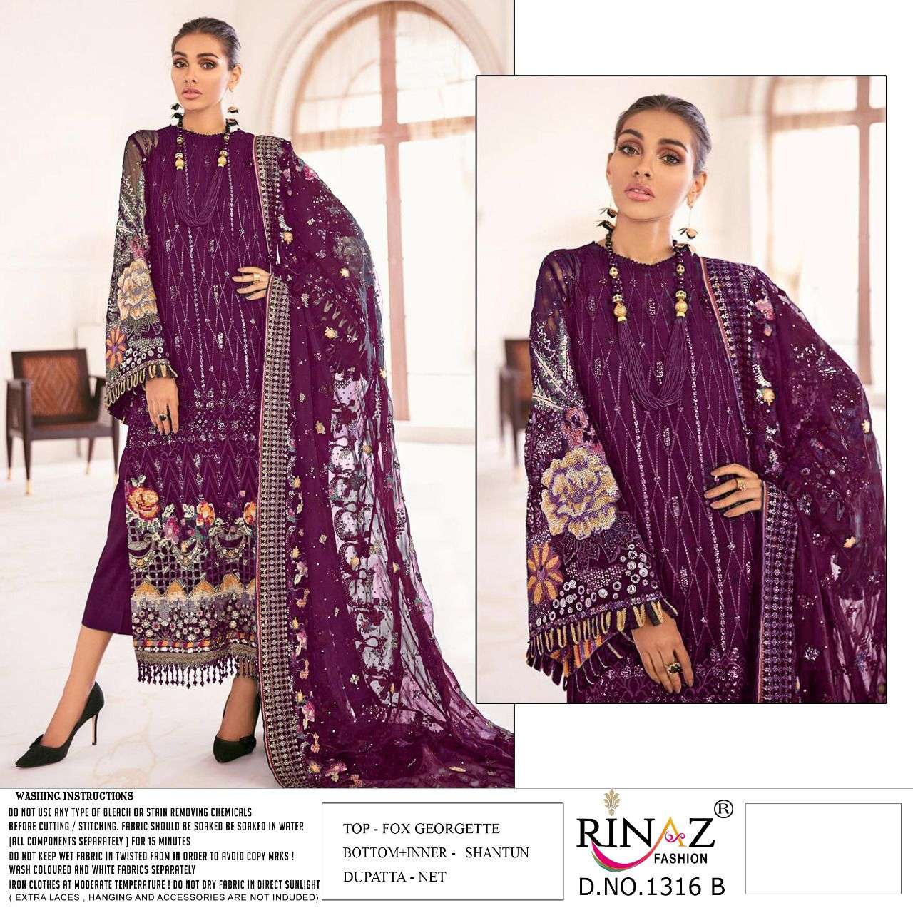 RINAZ FASHION PRESENT RINAZ D.NO 1316 A To 1316 D SERIES GEORGETTE PAKISTANI SALWAR SUITS IN WHOLESALE PRICE IN SURAT - SAI DRESSES