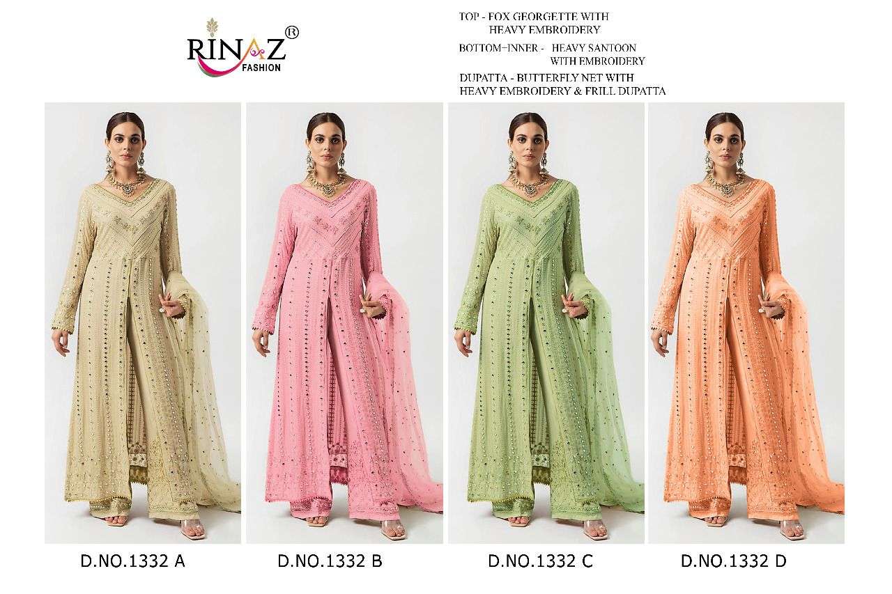Rinaz Fashion Present Rinaz D.No.1332 A To D.No 1332 D Series Georgette Dress Material In Wholesale Price In Surat - Sai Dresses