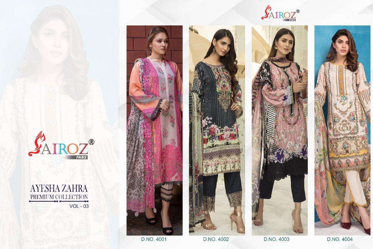 SAIROZ FABS PRESENT AYESHA ZAHRA PREMIUM COLLECTION VOL-3  COTTON SALWAR SUITS IN WHOLESALE PRICE IN SURAT - SAI DRESSES 