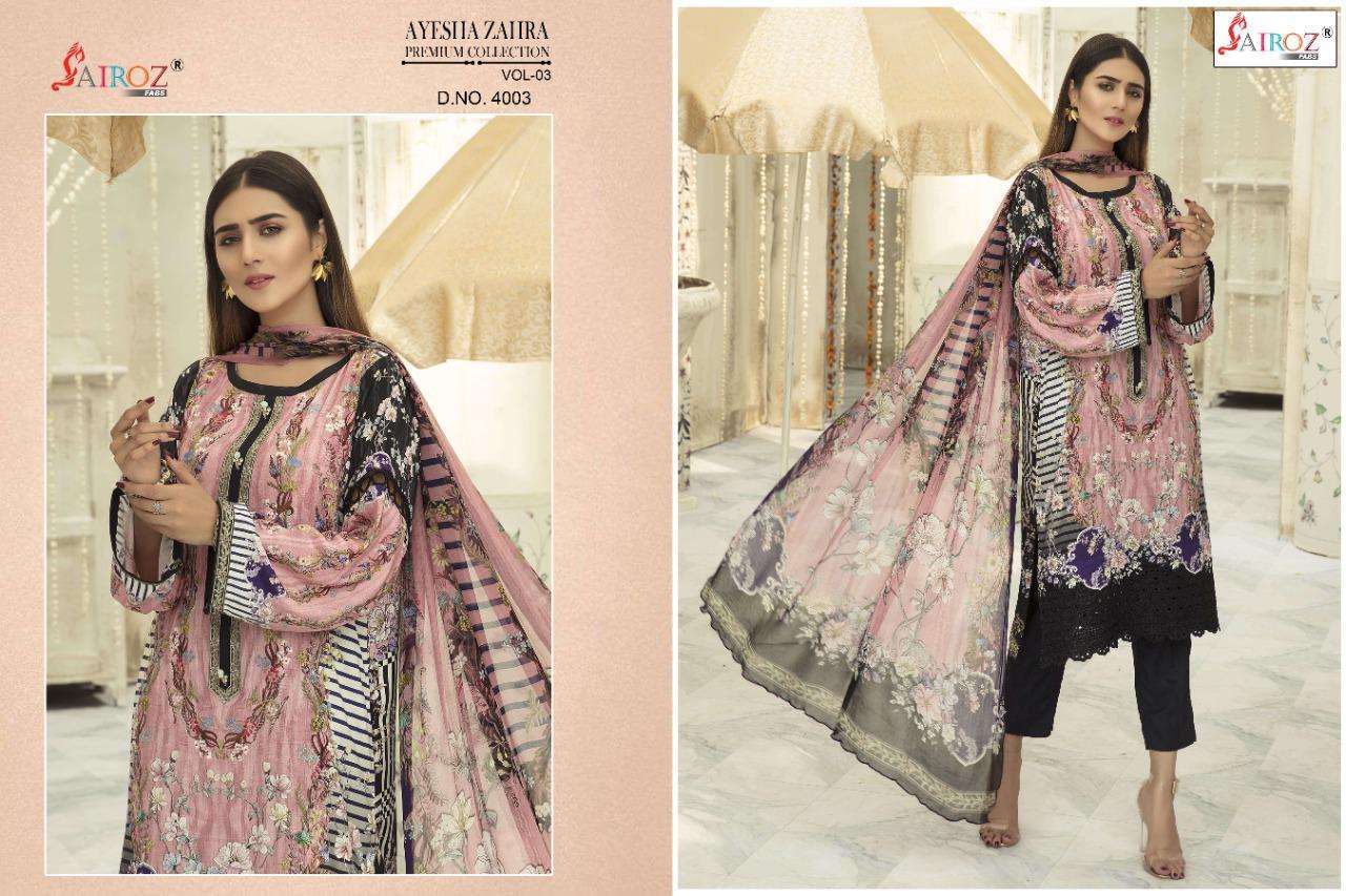 SAIROZ FABS PRESENT AYESHA ZAHRA PREMIUM COLLECTION VOL-3  COTTON SALWAR SUITS IN WHOLESALE PRICE IN SURAT - SAI DRESSES 