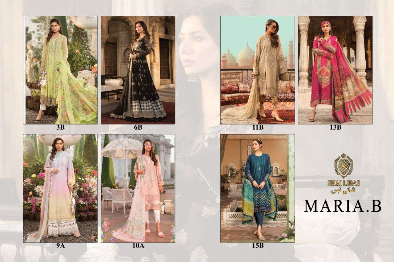   SHAI LIBAAS PRESENT MARIA B EXCLUSIVE LUXURY LAWN COLLECTION CAMBIRC COTTON SUITS IN WHOLESALE PRICE IN SURAT - SAI DRESSES