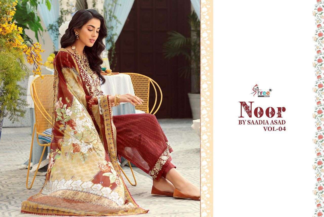 SHREE FAB PRESENT NOOR BY SAADIA ASAD VOL 04 COTTON WITH PATCH EMBROIDERY DESIGNER SUIT IN WHOLESALE PRICE IN SURAT - SAI DRESSES