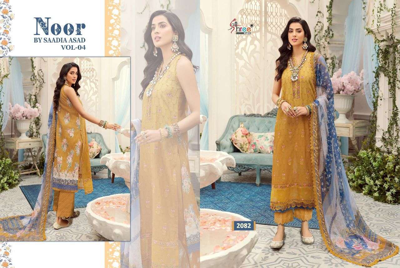 SHREE FAB PRESENT NOOR BY SAADIA ASAD VOL 04 COTTON WITH PATCH EMBROIDERY DESIGNER SUIT IN WHOLESALE PRICE IN SURAT - SAI DRESSES