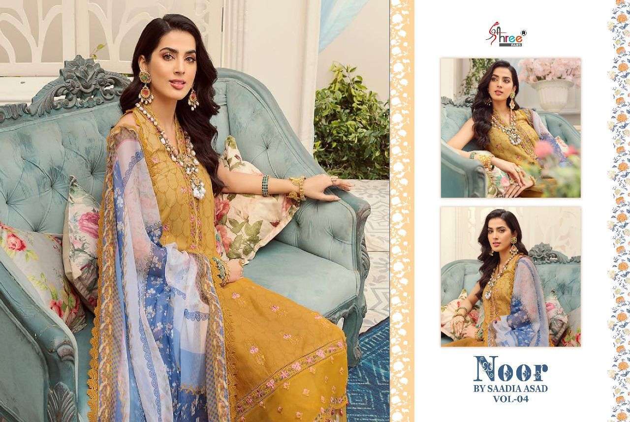 SHREE FAB PRESENT NOOR BY SAADIA ASAD VOL 04 COTTON WITH PATCH EMBROIDERY DESIGNER SUIT IN WHOLESALE PRICE IN SURAT - SAI DRESSES