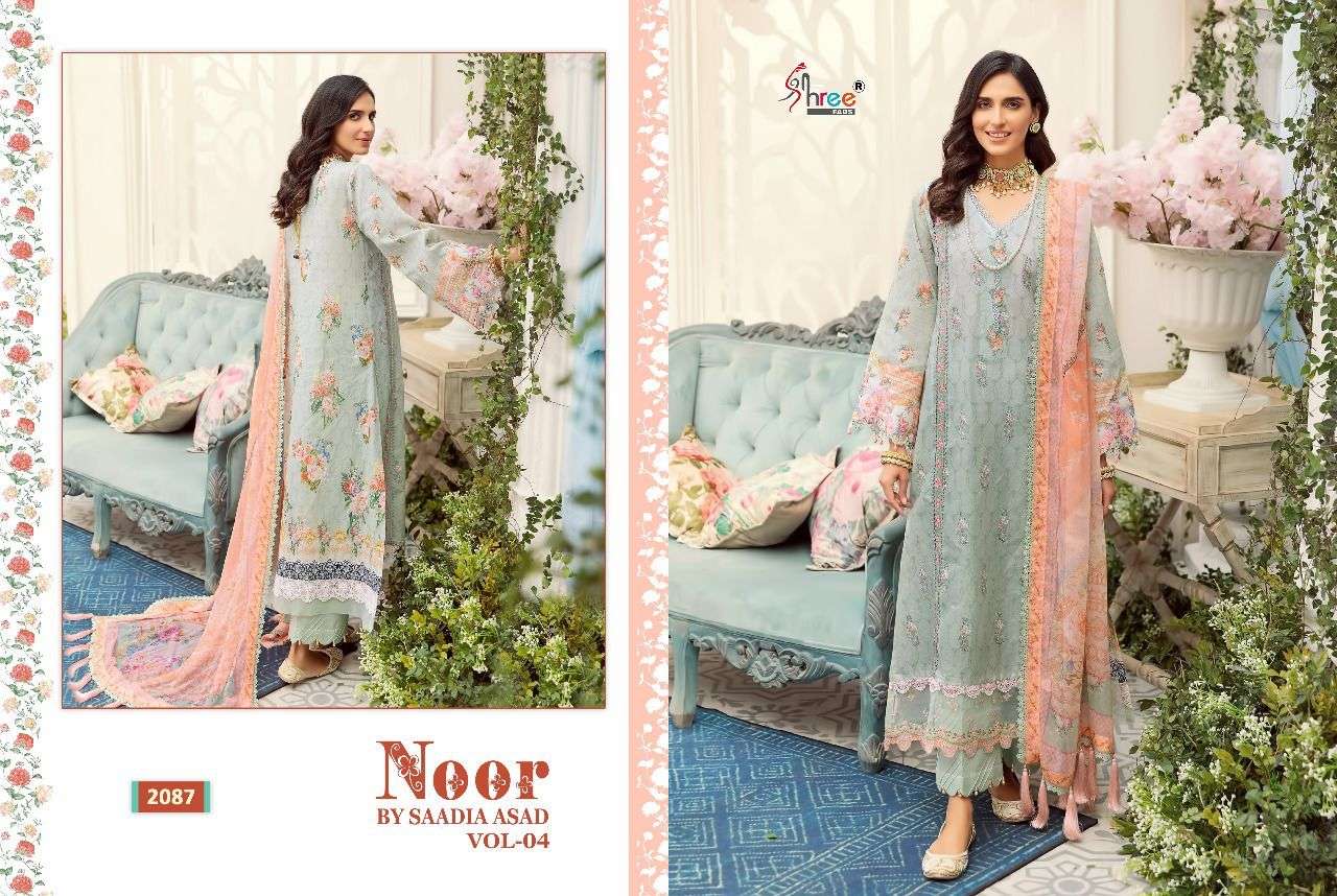 SHREE FAB PRESENT NOOR BY SAADIA ASAD VOL 04 COTTON WITH PATCH EMBROIDERY DESIGNER SUIT IN WHOLESALE PRICE IN SURAT - SAI DRESSES