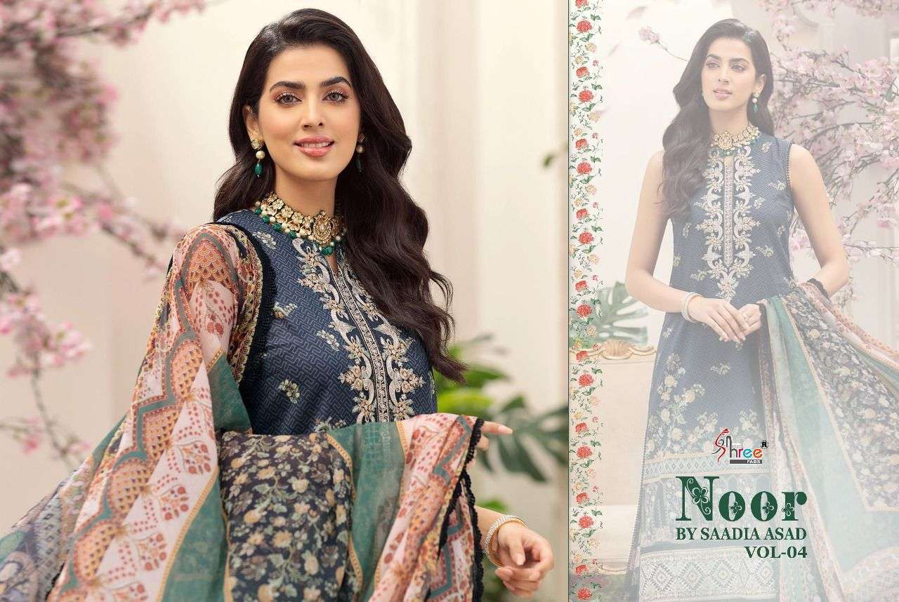 SHREE FAB PRESENT NOOR BY SAADIA ASAD VOL 04 COTTON WITH PATCH EMBROIDERY DESIGNER SUIT IN WHOLESALE PRICE IN SURAT - SAI DRESSES