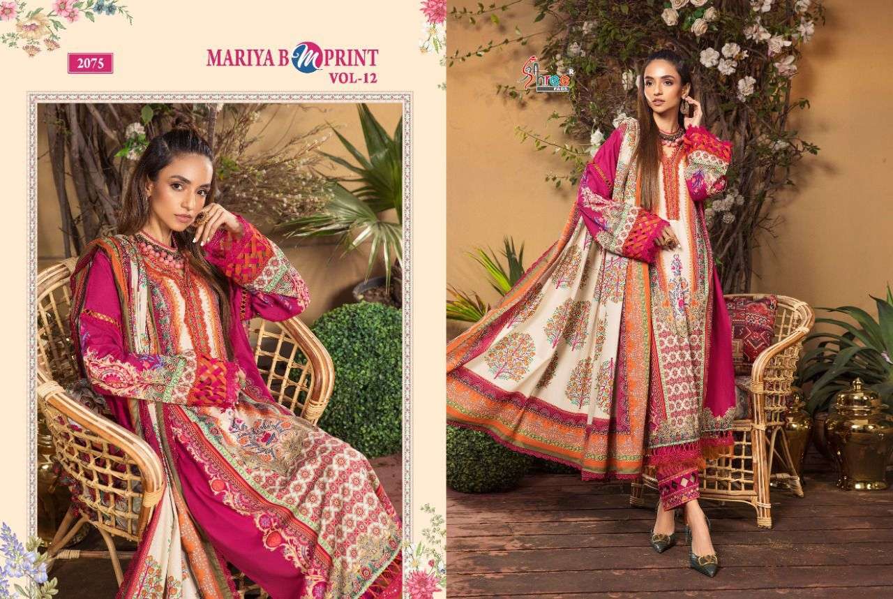 SHREE FABS PRESENT MARIYA B M PRINT VOL 12 COTTON PRINTED PAKISTANI SUITS IN WHOLESALE PRICE IN SURAT - SAI DRESSES