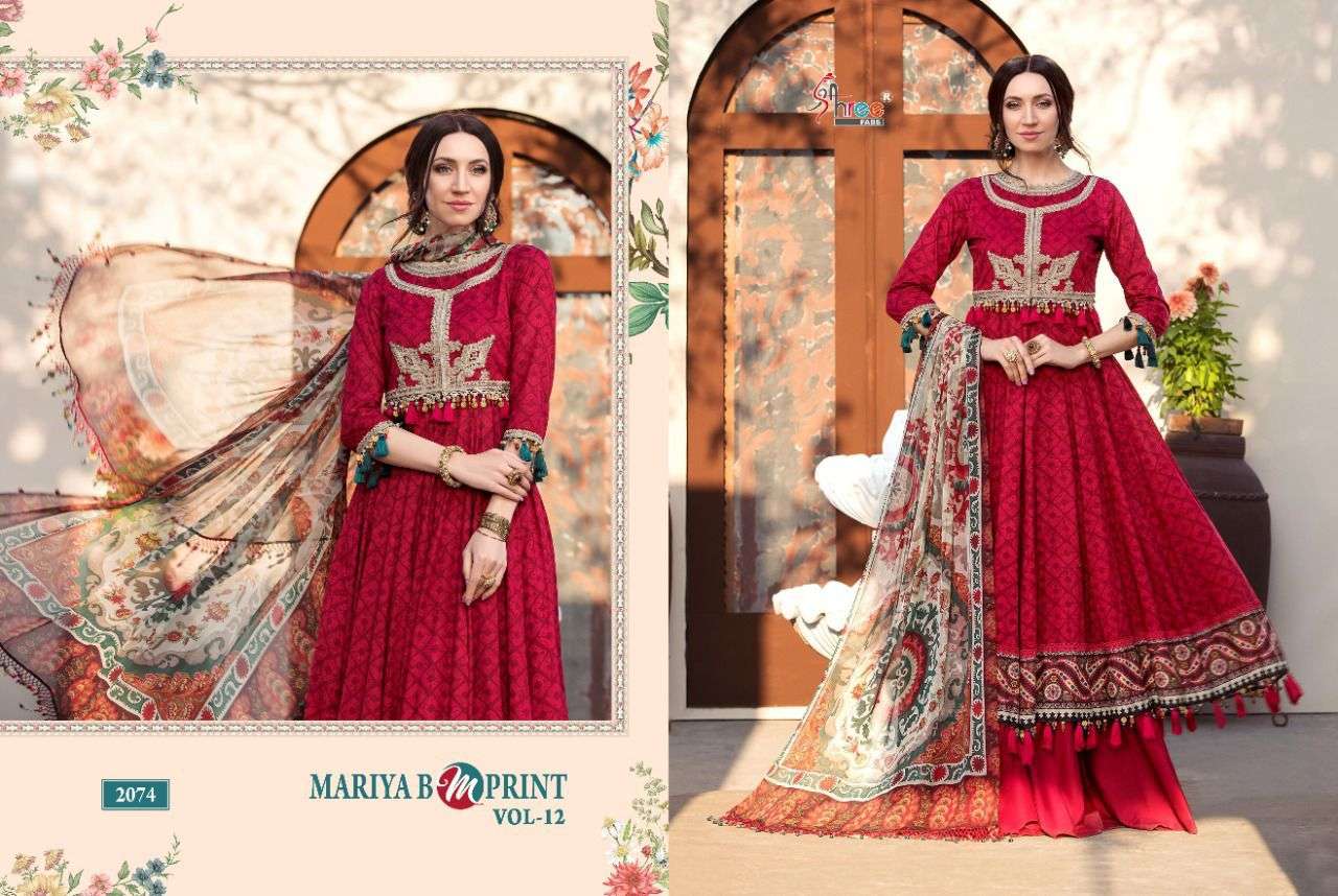 SHREE FABS PRESENT MARIYA B M PRINT VOL 12 COTTON PRINTED PAKISTANI SUITS IN WHOLESALE PRICE IN SURAT - SAI DRESSES