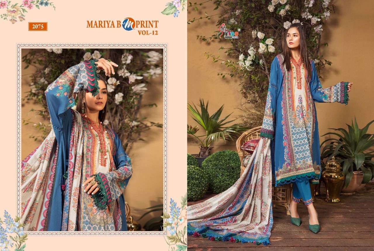 SHREE FABS PRESENT MARIYA B M PRINT VOL 12 COTTON PRINTED PAKISTANI SUITS IN WHOLESALE PRICE IN SURAT - SAI DRESSES