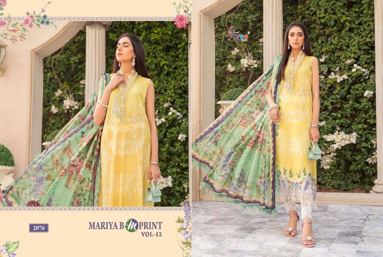 SHREE FABS PRESENT MARIYA B M PRINT VOL 12 COTTON PRINTED PAKISTANI SUITS IN WHOLESALE PRICE IN SURAT - SAI DRESSES