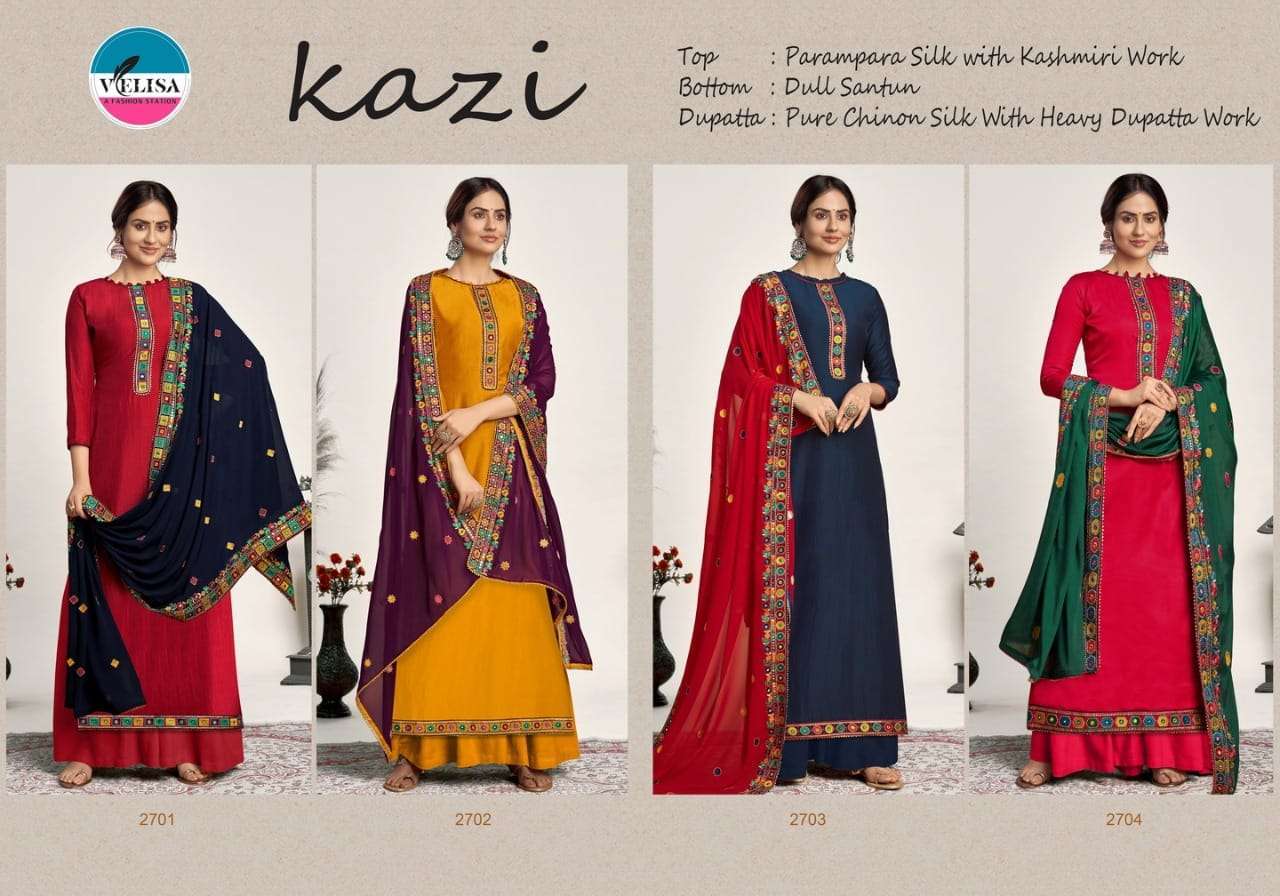 VELISA PRESENT KAZI DESIGN NO 2701 TO 2704 IN STYLISH SHARARA SUITS PURE PARAMPARA SILK DRESSES IN WHOLESALE PRICE IN SURAT - SAI DRESSES