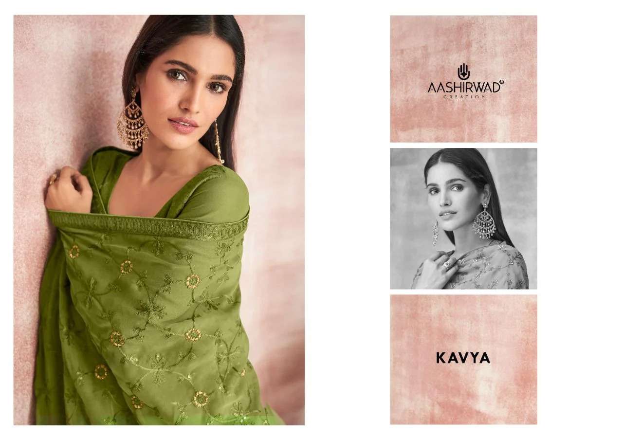AASHIRWAD CREATION PRESENT KAVYA REAL GEORGETTE WITH EMBROIDERY WORK SEMI STITCHED DESIGNER SUIT IN WHOLESALE PRICE IN SURAT - SAI DRESSES