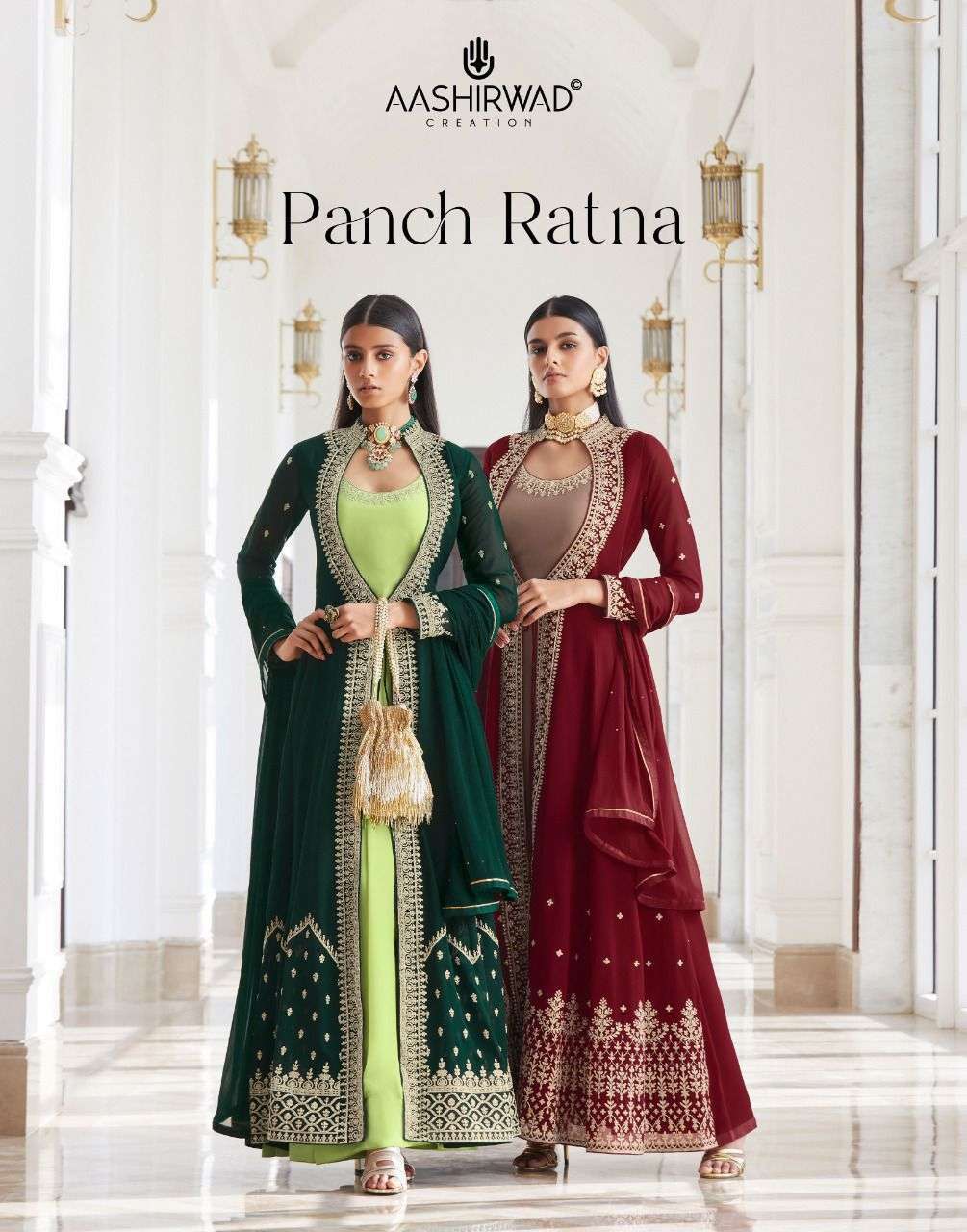  AASHIRWAD CREATION PRESENT PANCH RATNA READY MADE DESIGNER SUITS IN WHOLESALE PRICE IN SURAT - SAI DRESSES