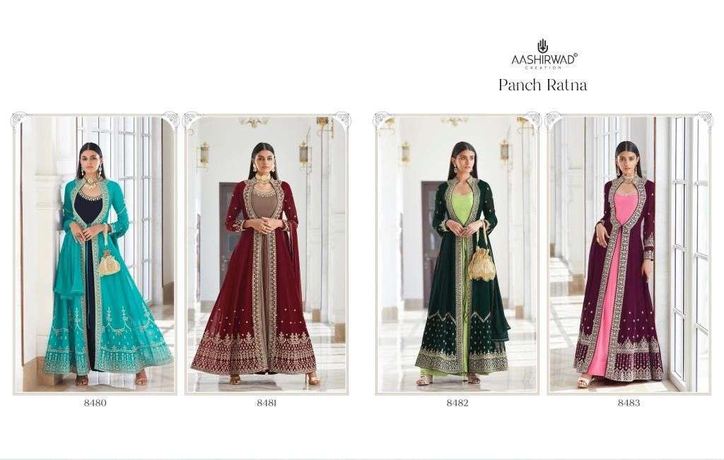  AASHIRWAD CREATION PRESENT PANCH RATNA READY MADE DESIGNER SUITS IN WHOLESALE PRICE IN SURAT - SAI DRESSES
