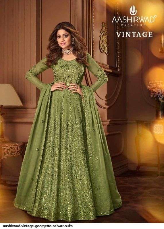 AASHIRWAD CREATION PRESENT VINTAGE READY MADE GEORGETTE DESIGNER SUITS IN WHOLESALE PRICE IN SURAT - SAI DRESSES