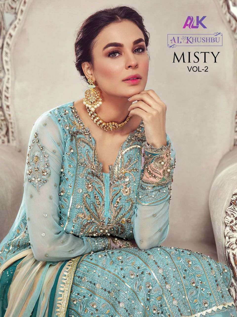 AL KHUSHBU PRESENT MISTY VOL- 2 GEORGETTE SEMI STITCHED PAKISTANI CONCEPT DESIGNER SUITS IN WHOLESALE PRICE IN SURAT - SAI DRESSES