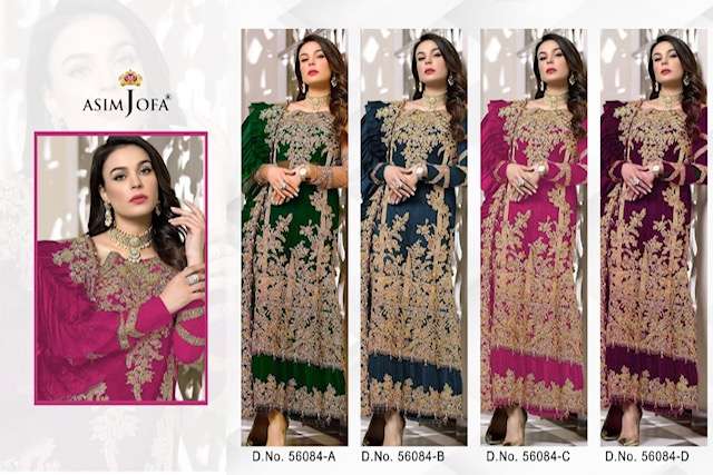 ASIM JOFA PRESENT ASIM JOFA D.NO 56084 A To D.NO 56084 D SERIES GEORGETTE WITH EMBROIDERY PAKISTANI DESIGNER SUITS IN WHOLESALE PRICE IN SURAT - SAI DRESSES