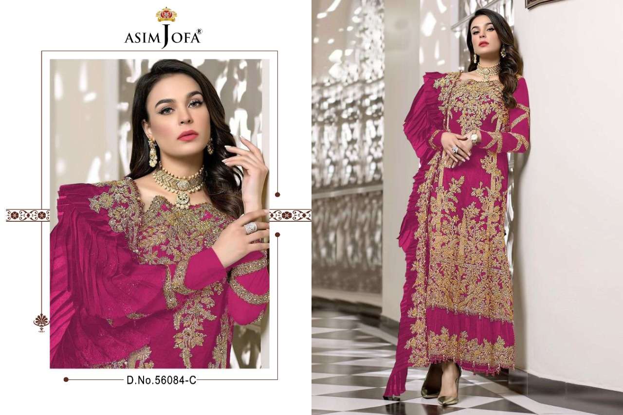 ASIM JOFA PRESENT ASIM JOFA D.NO 56084 A To D.NO 56084 D SERIES GEORGETTE WITH EMBROIDERY PAKISTANI DESIGNER SUITS IN WHOLESALE PRICE IN SURAT - SAI DRESSES