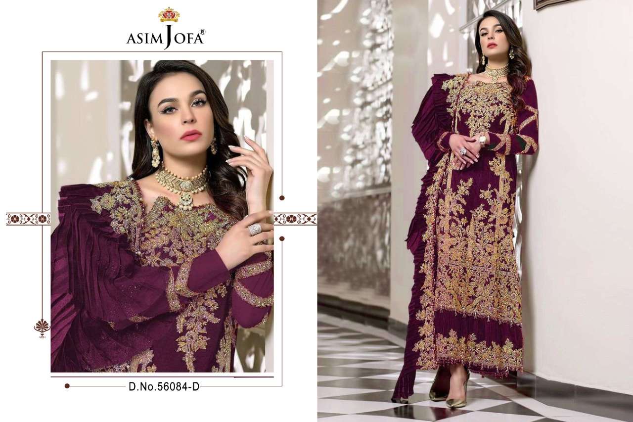 ASIM JOFA PRESENT ASIM JOFA D.NO 56084 A To D.NO 56084 D SERIES GEORGETTE WITH EMBROIDERY PAKISTANI DESIGNER SUITS IN WHOLESALE PRICE IN SURAT - SAI DRESSES