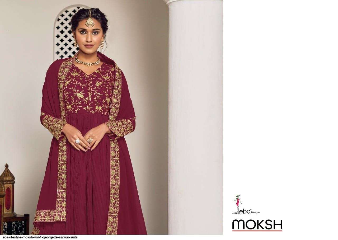 EBA LIFESTYLE PRESENT MOKSH SEMI STITCHED GEORGETTE PLAZZO STYLE FANCY DESIGNER SUITS IN WHOLESALE PRICE IN SURAT - SAI DRESSES