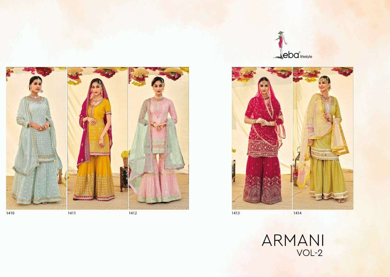 EBA LIFESTYLE PRESENTS ARMANI VOL-02 SARARA & GARARA STYLE SUITS IN WHOLESALE PRICE IN SURAT - SAI DRESSES 