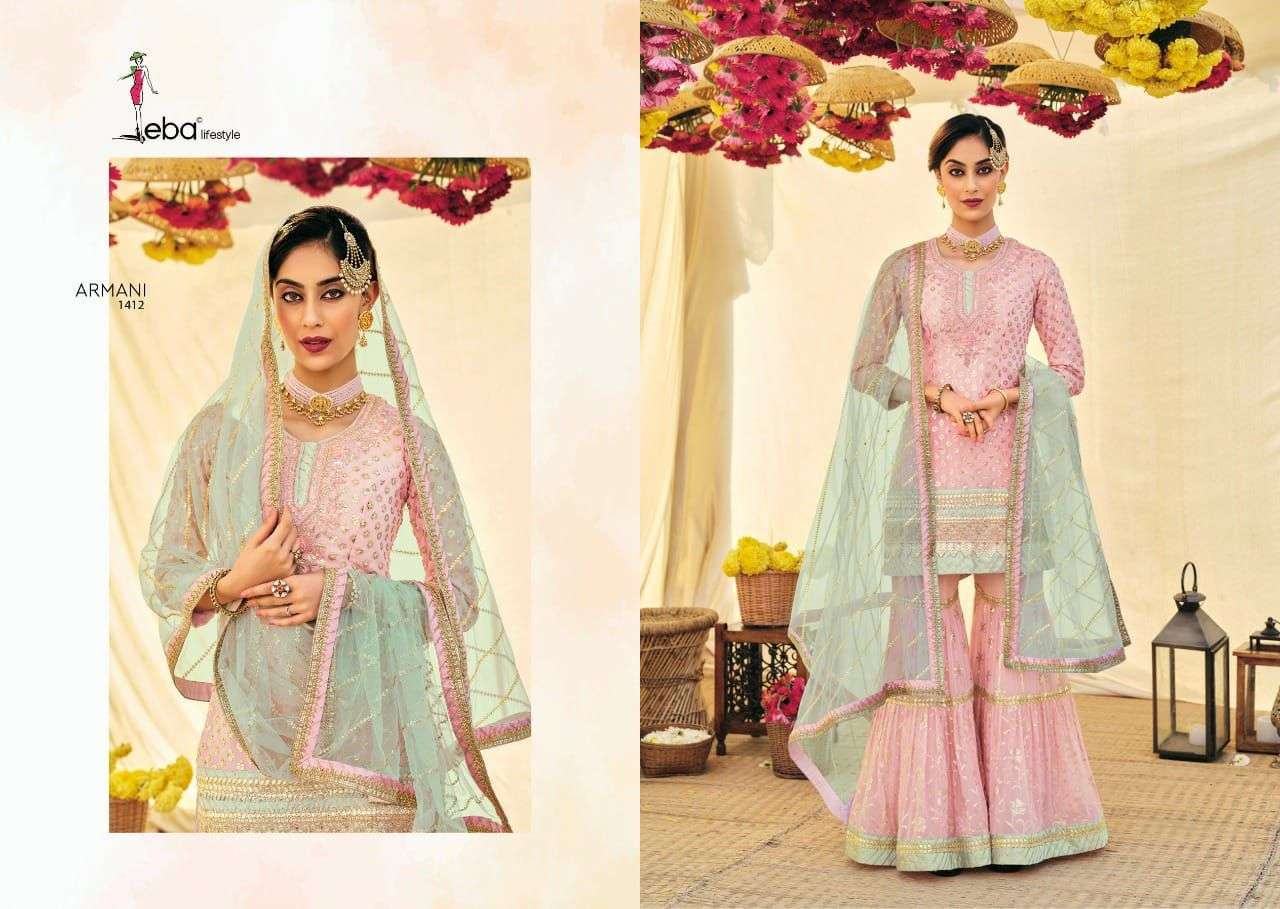 EBA LIFESTYLE PRESENTS ARMANI VOL-02 SARARA & GARARA STYLE SUITS IN WHOLESALE PRICE IN SURAT - SAI DRESSES 